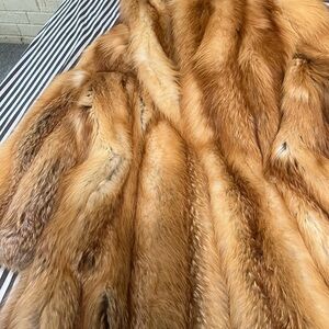 Full length cherry red Canadian Fox coat, not dyed